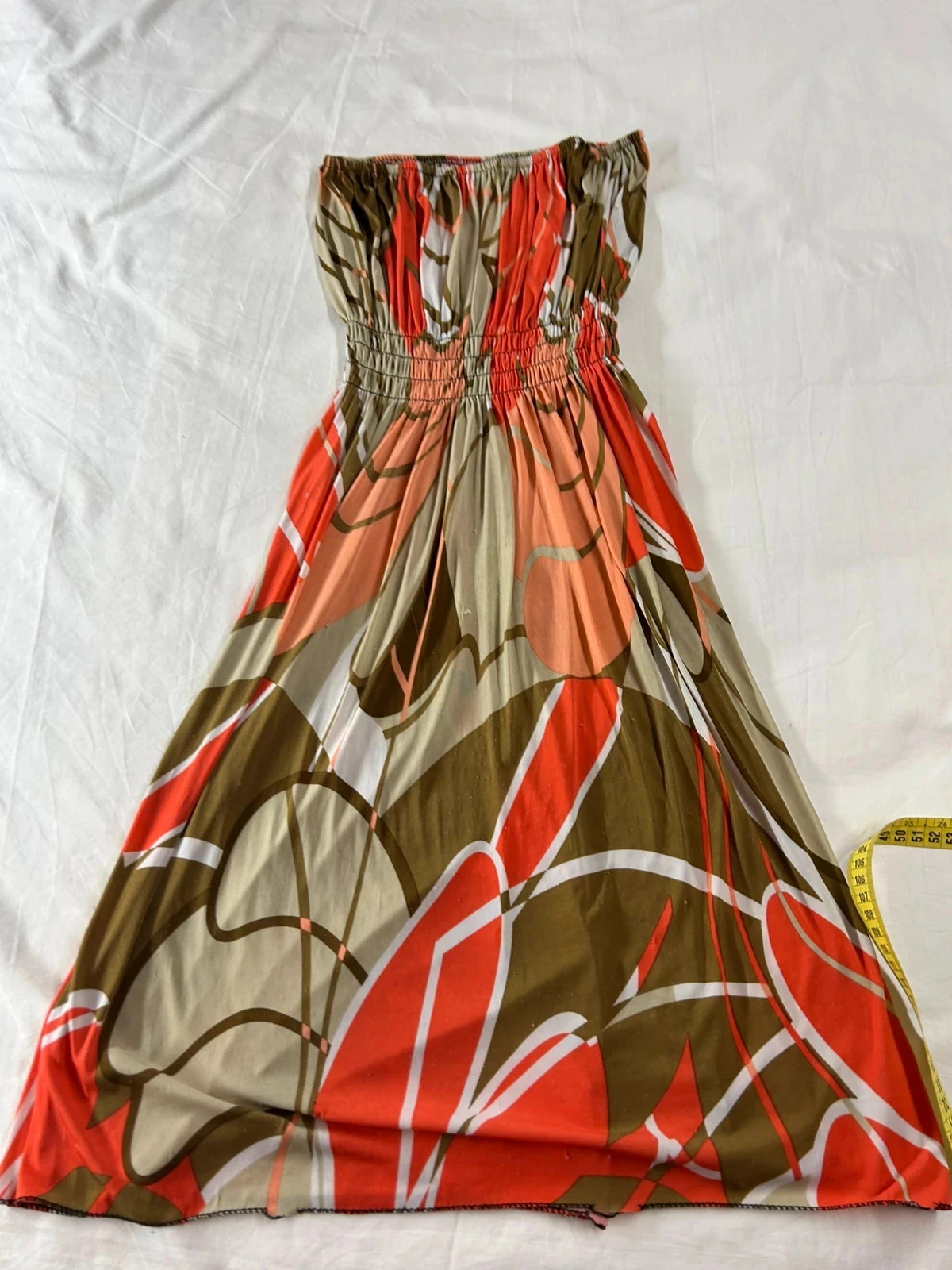 Vestido sin tirantes multicolor con estampado vintage – photo 2